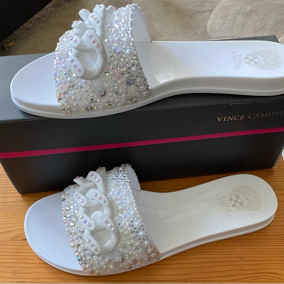 Vincent Camuto White Upscale Blinged-Out Jellie Sandals - Picture 3 of 6